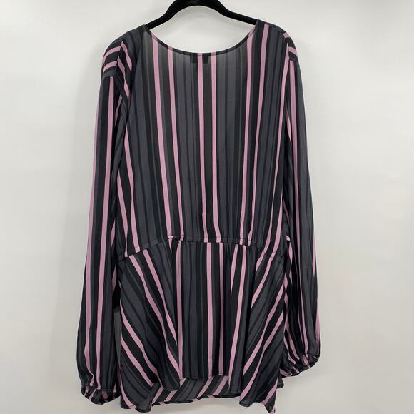 Torrid Faux Wrap Top Blouse Striped Long Sleeve Semi Sheer Gray Purple Womens 6X - Picture 3 of 6